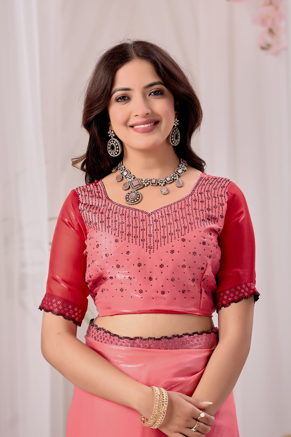 Elegant Embellished Satin Party Wear Saree
