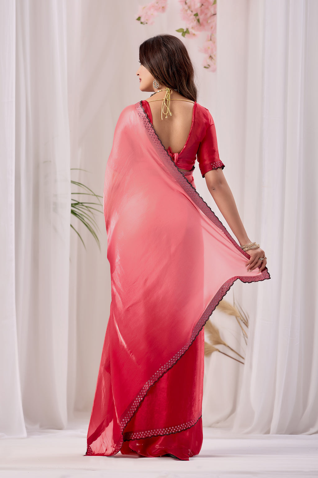 Elegant Embellished Satin Party Wear Saree