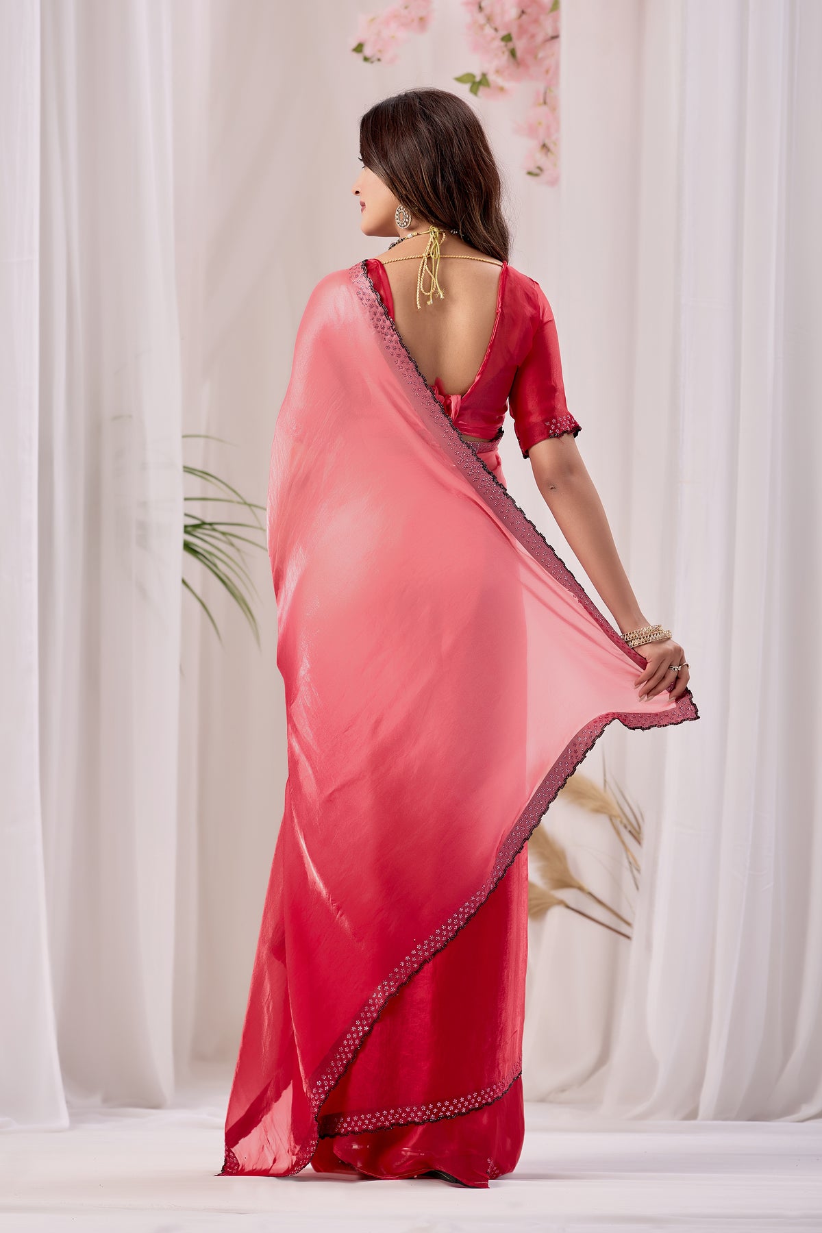 Elegant Embellished Satin Party Wear Saree
