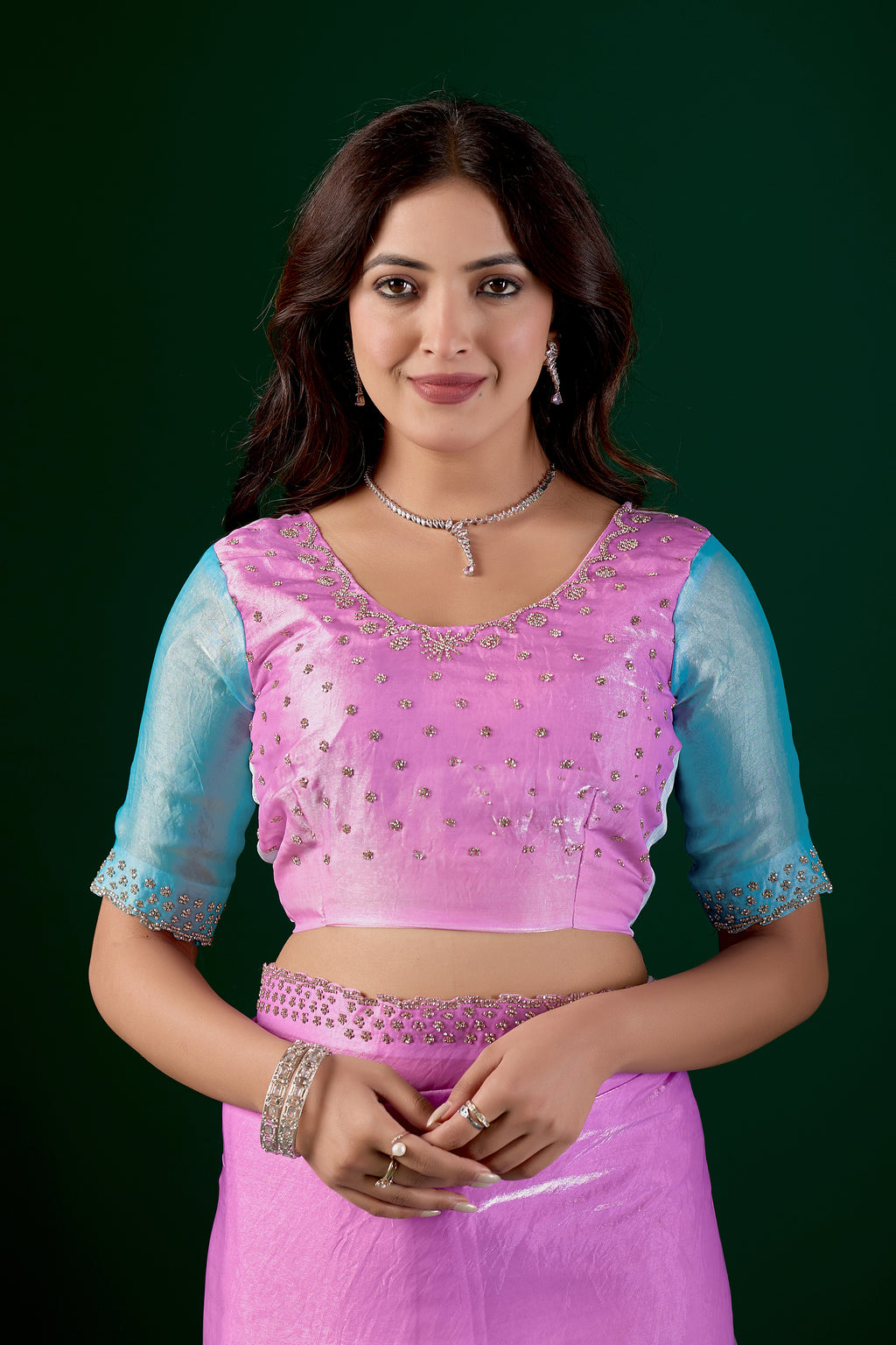 Light Elegant Embellished Satin Party Wear Saree