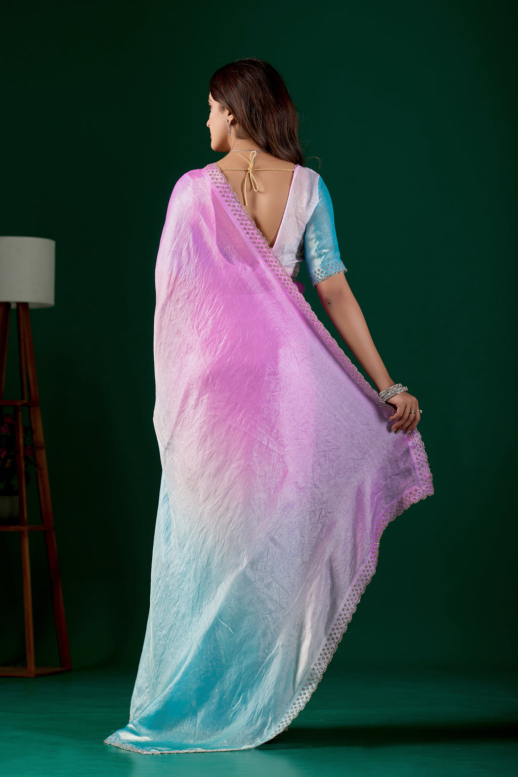 Light Elegant Embellished Satin Party Wear Saree