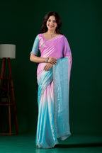 Light Elegant Embellished Satin Party Wear Saree