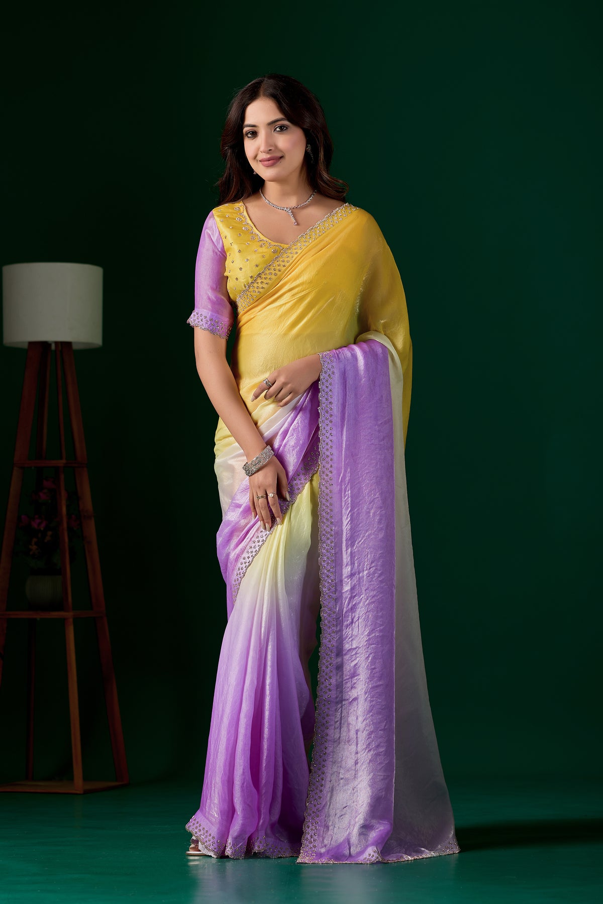 Light Elegant Embellished Satin Party Wear Saree