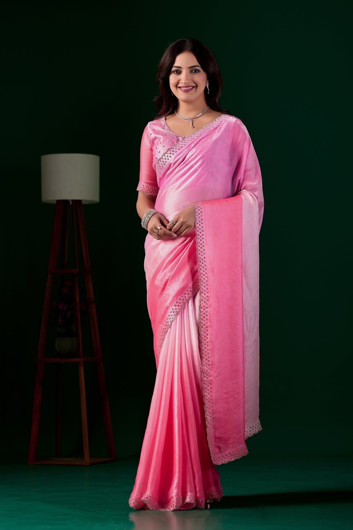 Light Elegant Embellished Satin Party Wear Saree