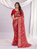 Premium Bandhani Brasso Saree With Fancy Unstitched Blouse Piece.