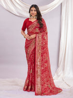 Premium Bandhani Brasso Saree With Fancy Unstitched Blouse Piece.