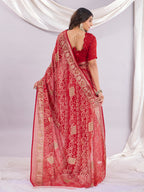 Premium Bandhani Brasso Saree With Fancy Unstitched Blouse Piece.