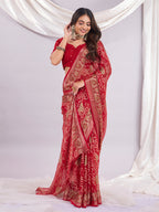 Premium Bandhani Brasso Saree With Fancy Unstitched Blouse Piece.