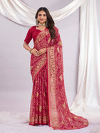 Premium Bandhani Brasso Saree With Fancy Unstitched Blouse Piece.