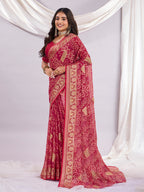 Premium Bandhani Brasso Saree With Fancy Unstitched Blouse Piece.
