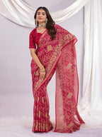 Premium Bandhani Brasso Saree With Fancy Unstitched Blouse Piece.
