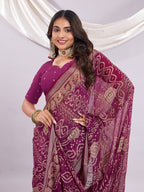 Premium Bandhani Brasso Saree With Fancy Unstitched Blouse Piece.