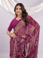 Premium Bandhani Brasso Saree With Fancy Unstitched Blouse Piece.