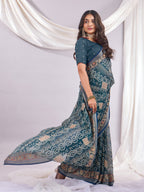Premium Bandhani Brasso Saree With Fancy Unstitched Blouse Piece.
