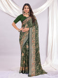 Premium Bandhani Brasso Saree With Fancy Unstitched Blouse Piece.