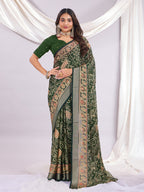 Premium Bandhani Brasso Saree With Fancy Unstitched Blouse Piece.