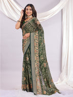 Premium Bandhani Brasso Saree With Fancy Unstitched Blouse Piece.