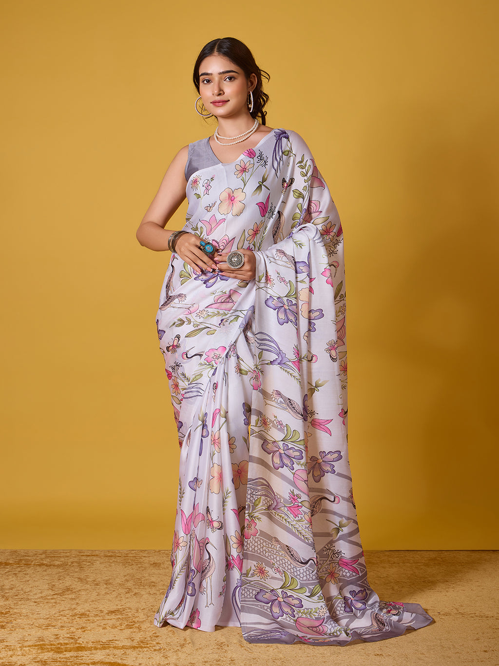 Nature Digital Print Satin Georgette Saree