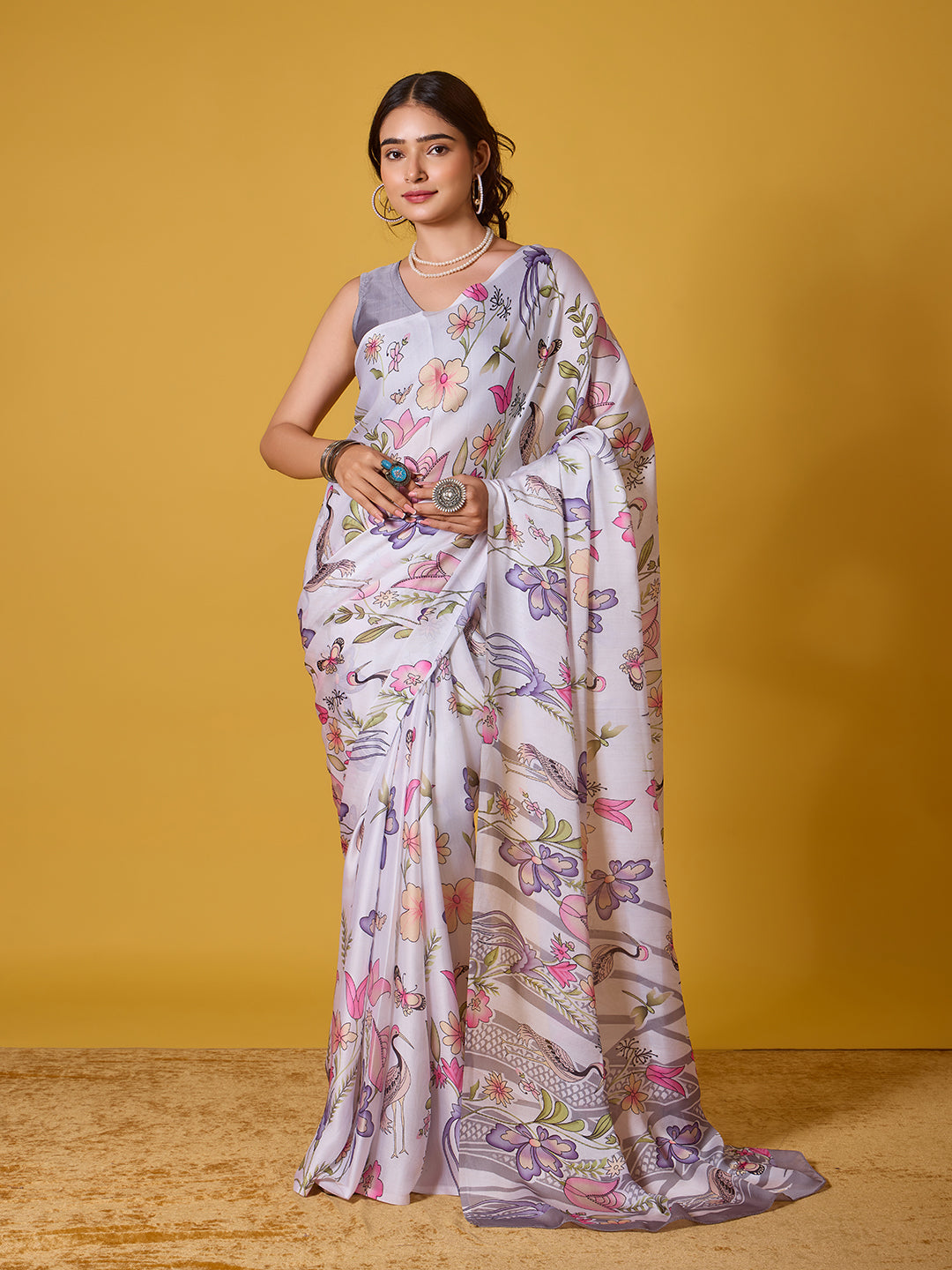 Nature Digital Print Satin Georgette Saree