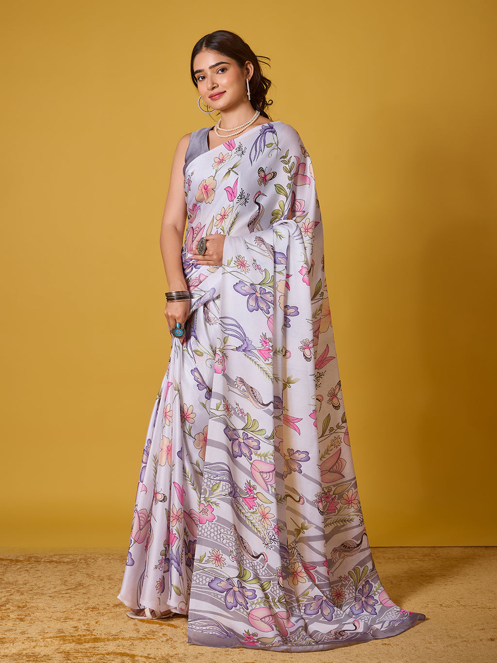 Nature Digital Print Satin Georgette Saree