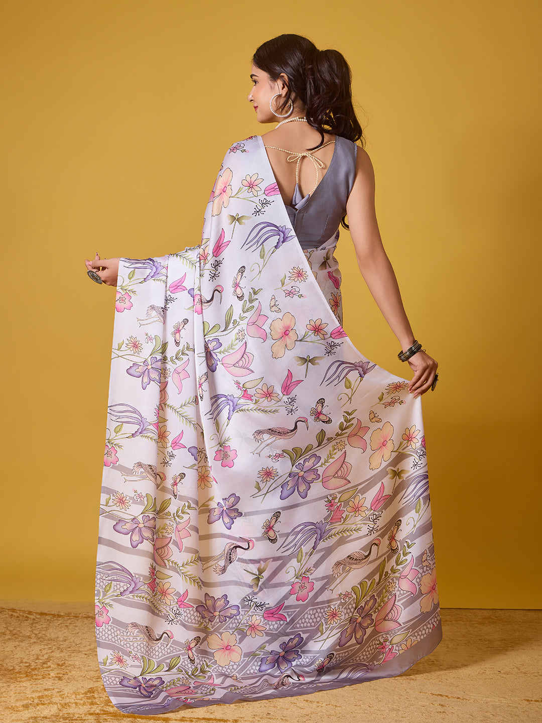 Nature Digital Print Satin Georgette Saree