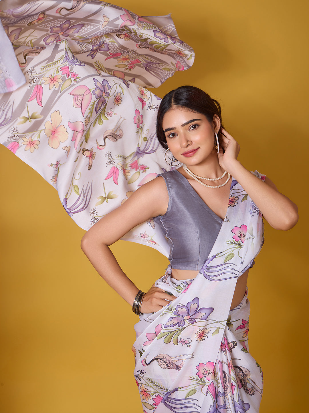 Nature Digital Print Satin Georgette Saree