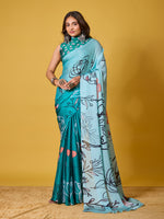 Sky Blue Abstract Art Satin Georgette Saree