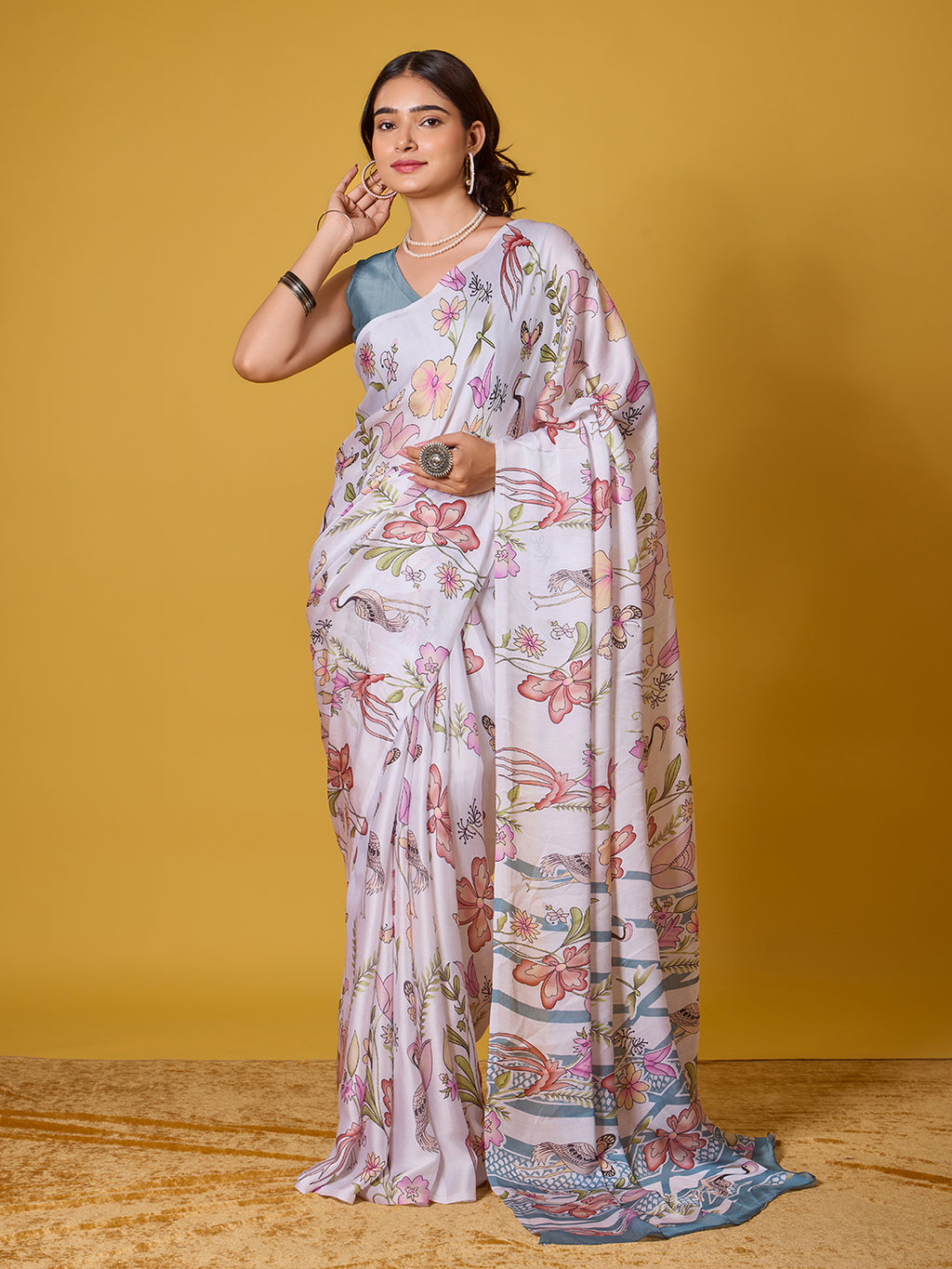 Nature Digital Print Satin Georgette Saree