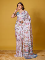 Nature Digital Print Satin Georgette Saree