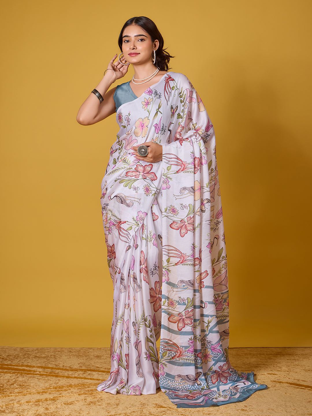 Nature Digital Print Satin Georgette Saree