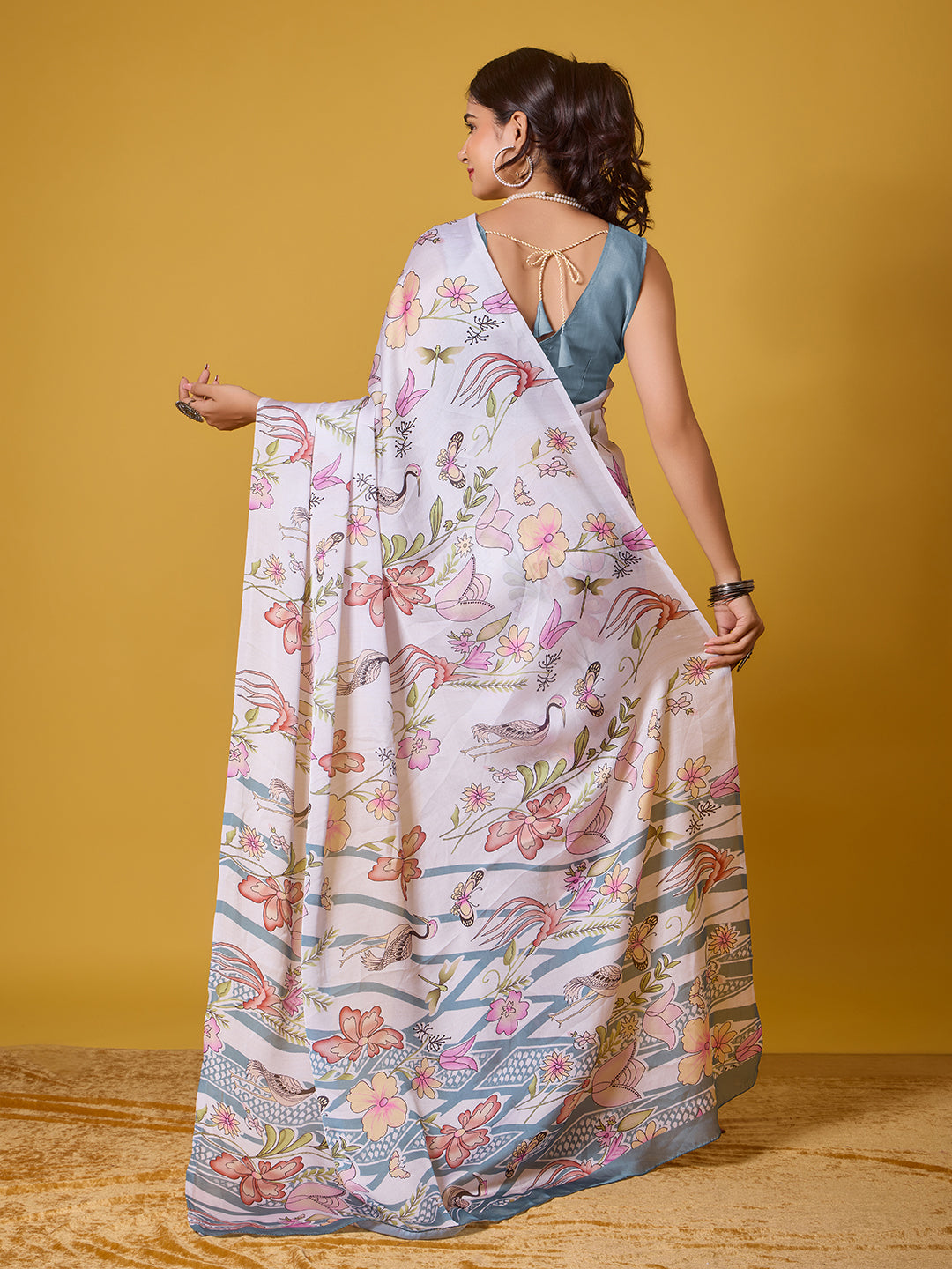 Nature Digital Print Satin Georgette Saree