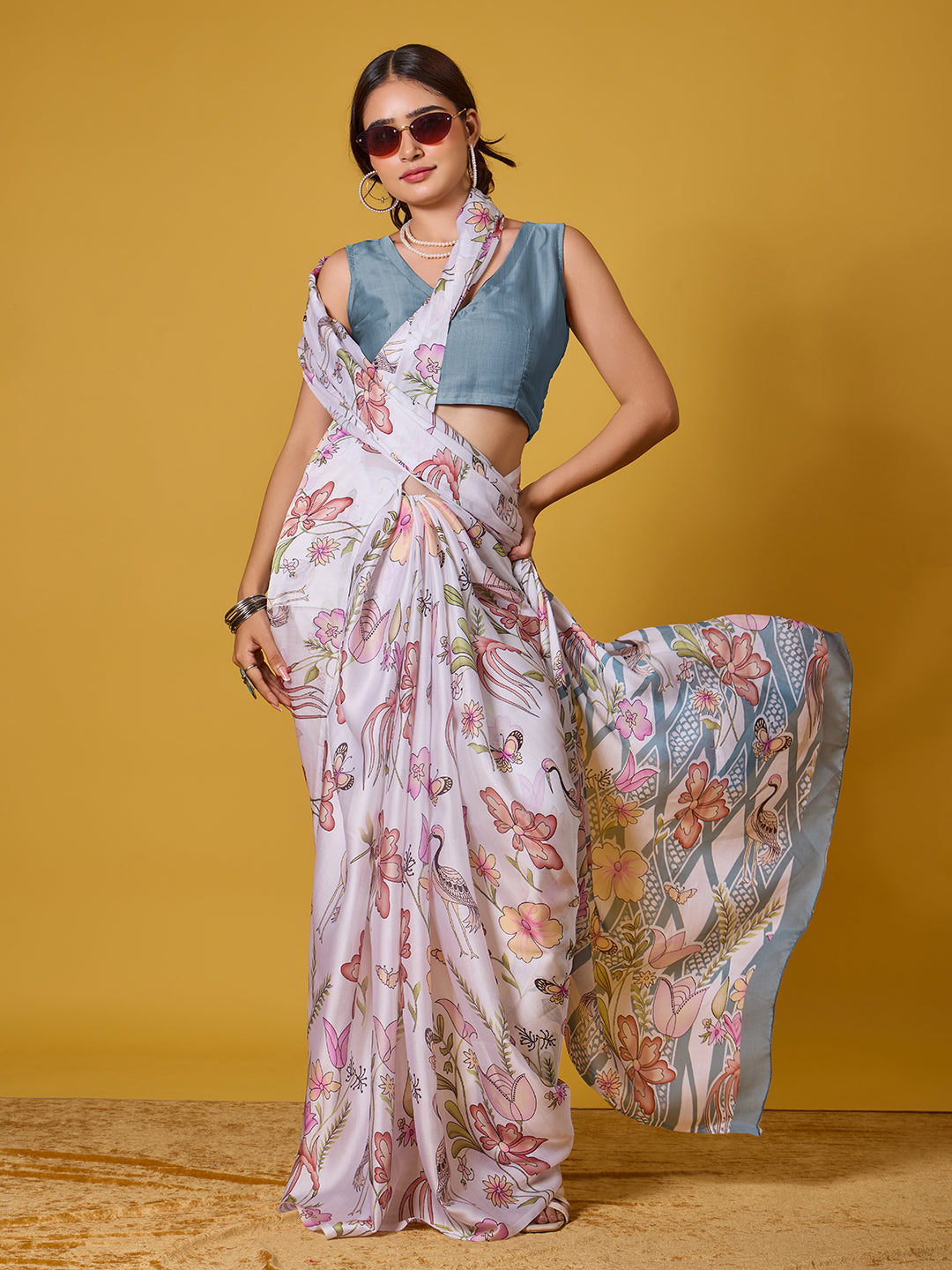 Nature Digital Print Satin Georgette Saree
