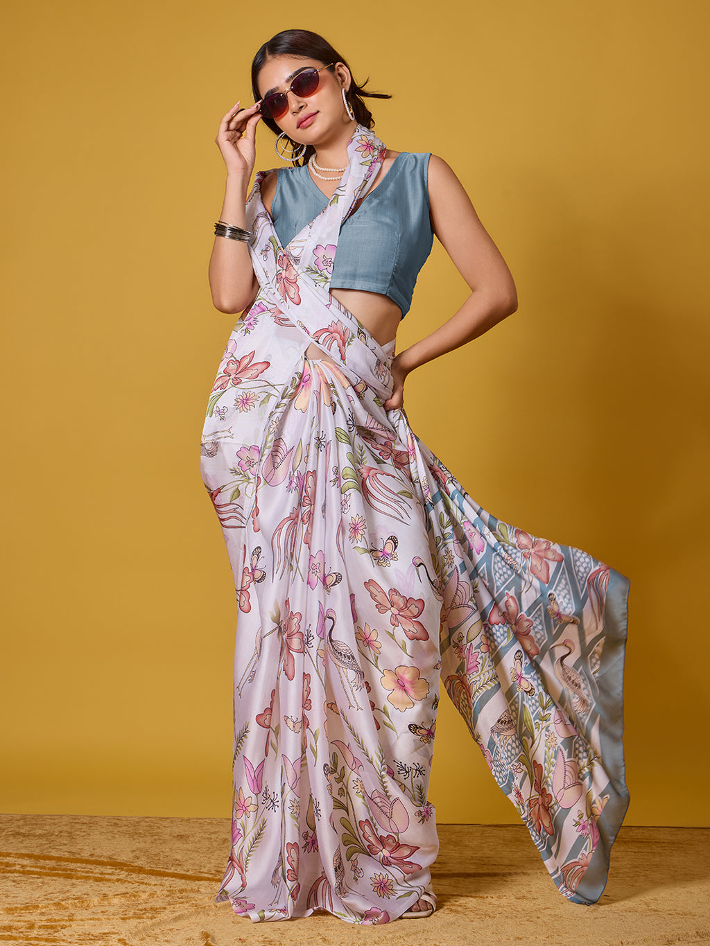 Nature Digital Print Satin Georgette Saree