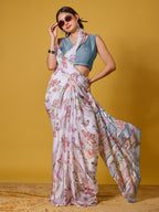 Nature Digital Print Satin Georgette Saree