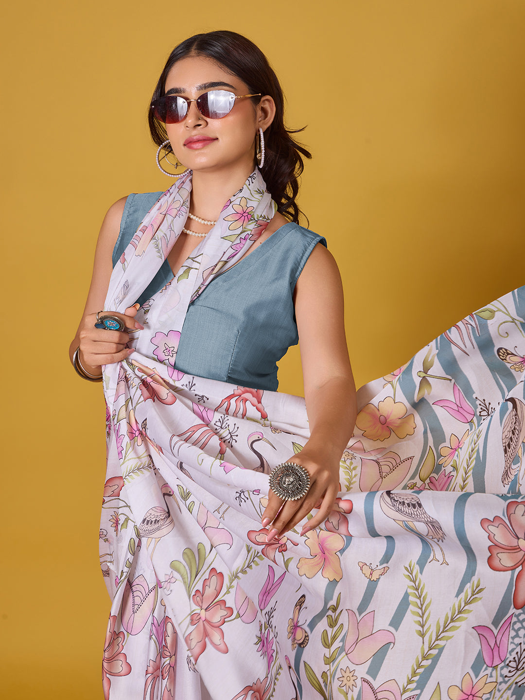 Nature Digital Print Satin Georgette Saree