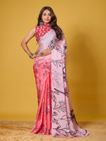 Red Abstract Art Satin Georgette Saree