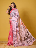 Red Abstract Art Satin Georgette Saree
