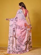 Red Abstract Art Satin Georgette Saree