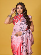 Red Abstract Art Satin Georgette Saree