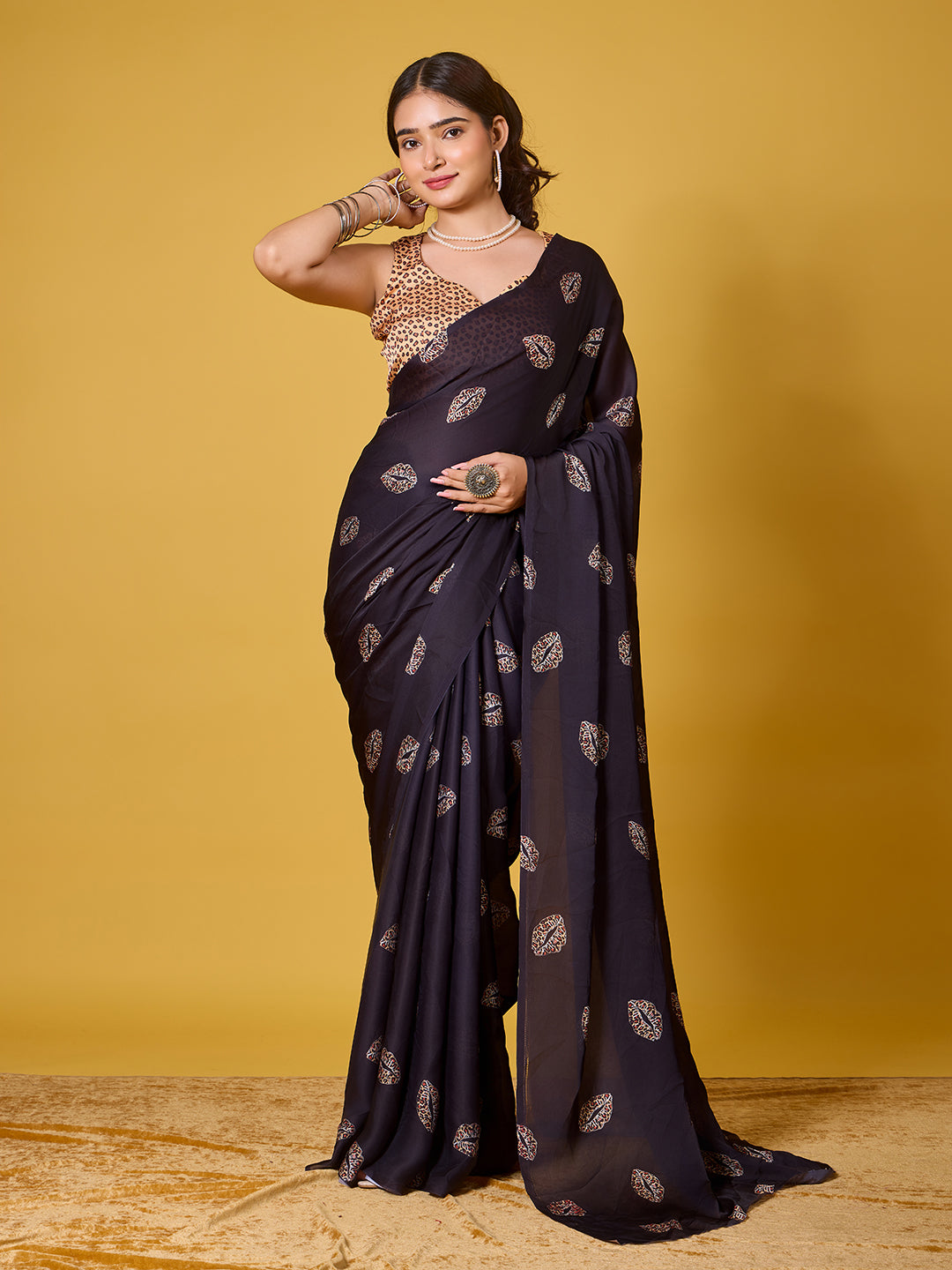 Lips Digital Print Satin Georgette Saree
