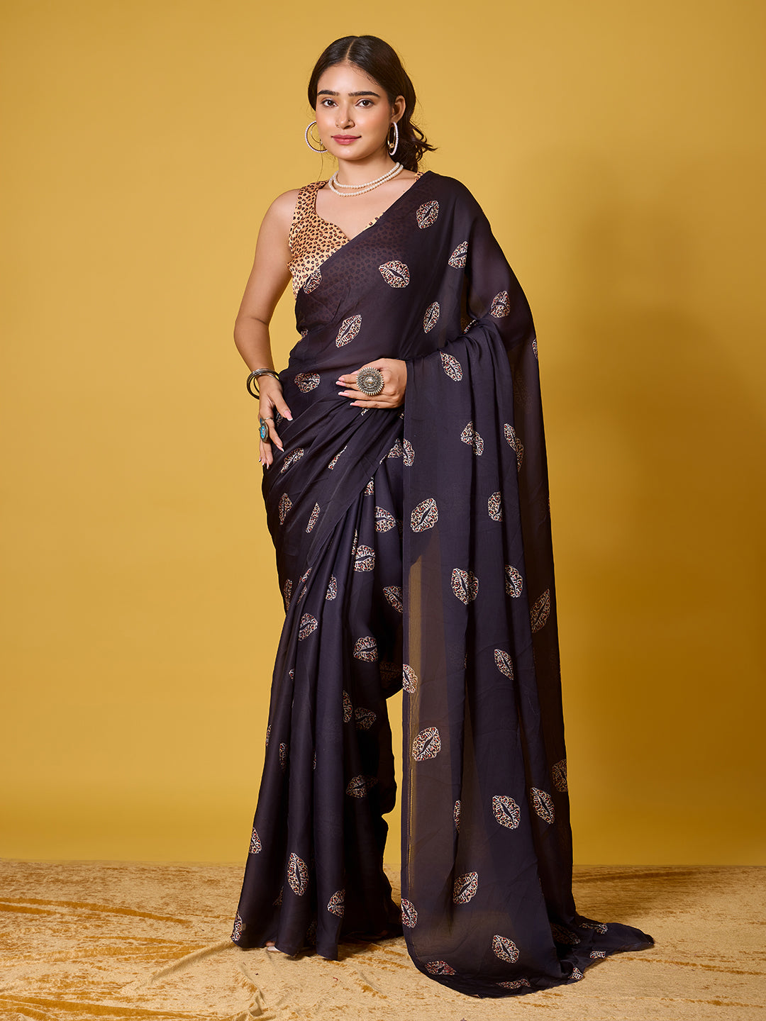 Lips Digital Print Satin Georgette Saree