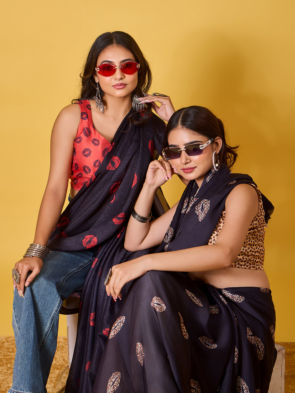 Lips Digital Print Satin Georgette Saree
