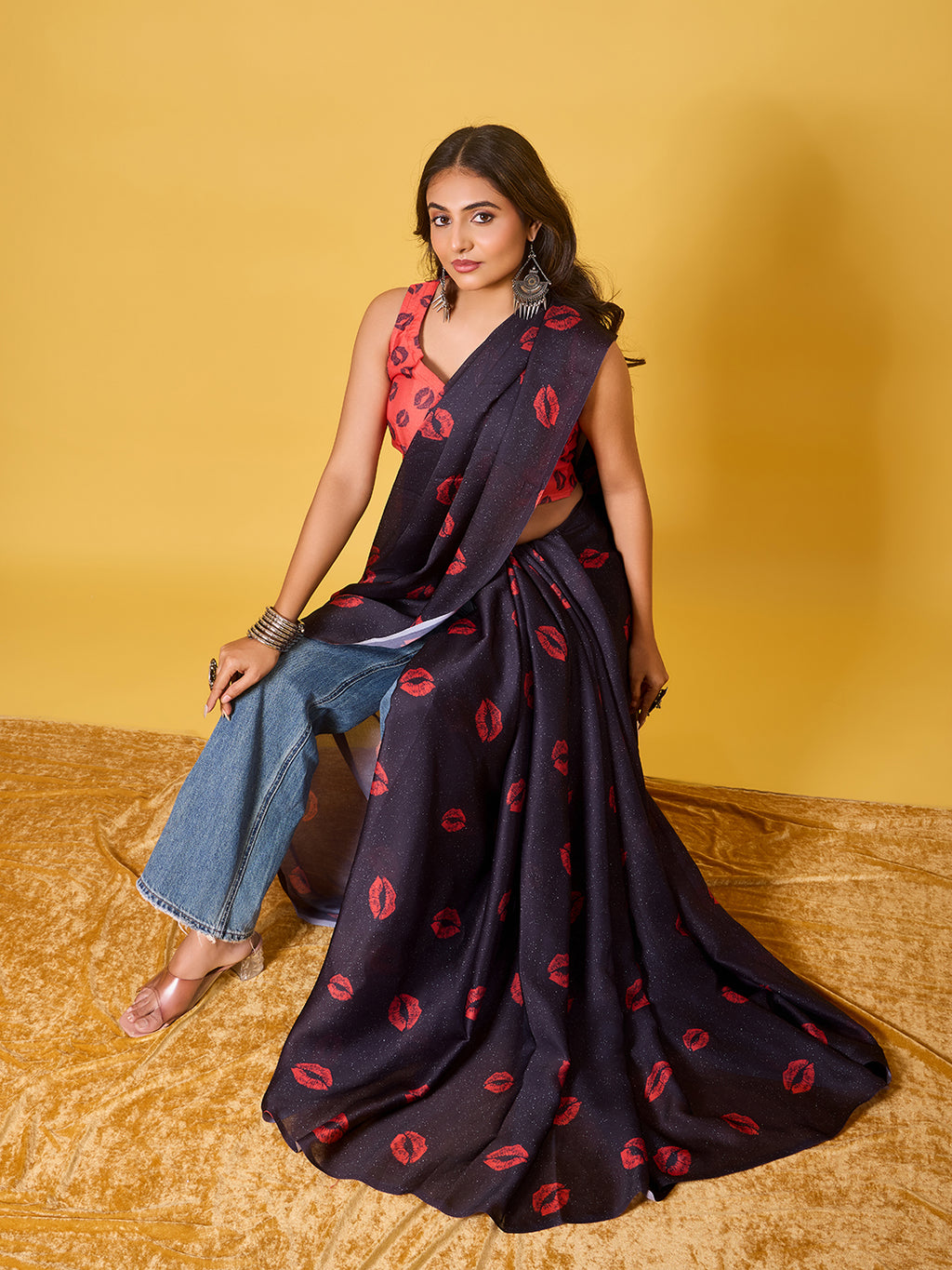 Lips Digital Print Satin Georgette Saree