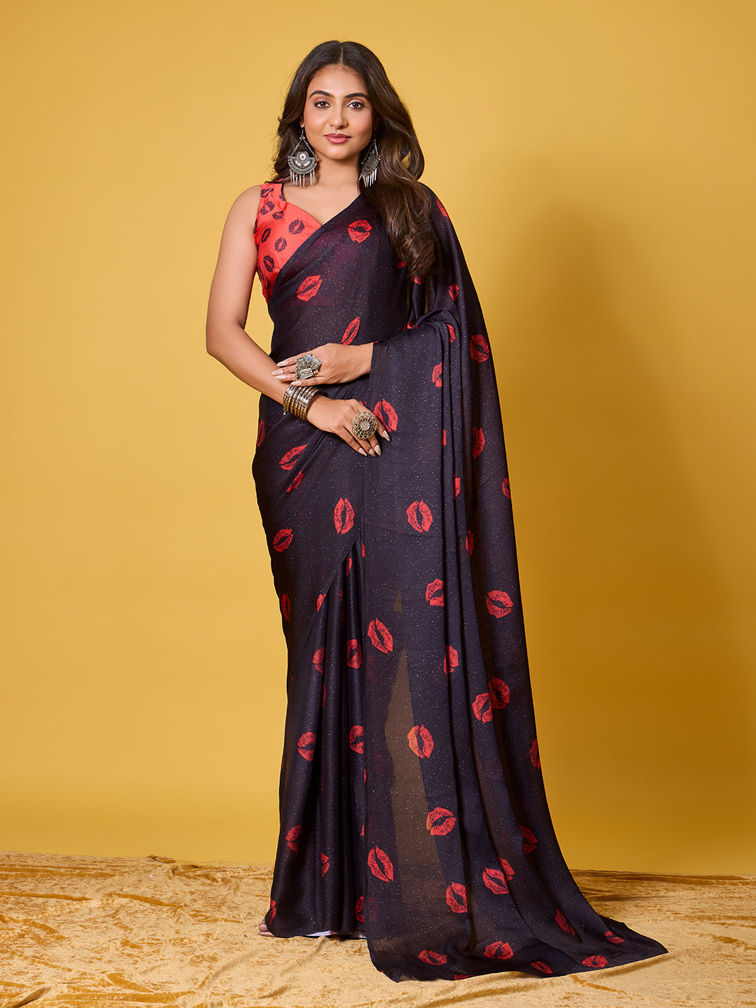 Lips Digital Print Satin Georgette Saree