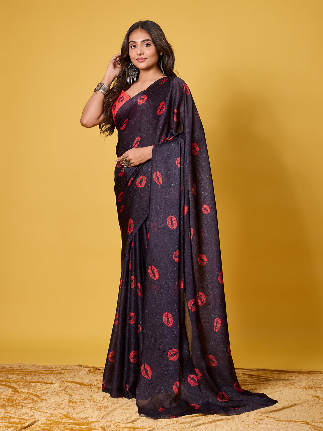 Lips Digital Print Satin Georgette Saree