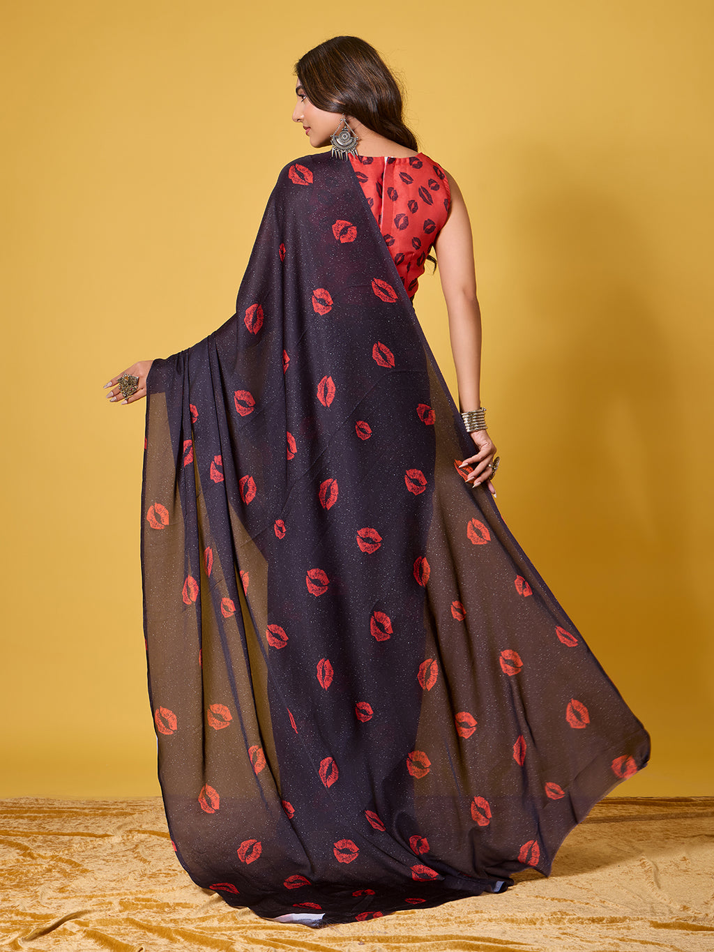Lips Digital Print Satin Georgette Saree