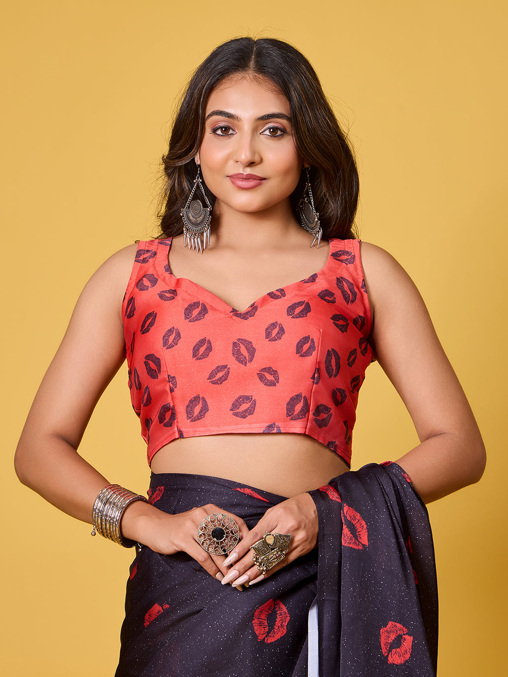 Lips Digital Print Satin Georgette Saree