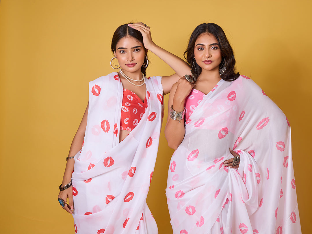 Lips Digital Print Satin Georgette Saree