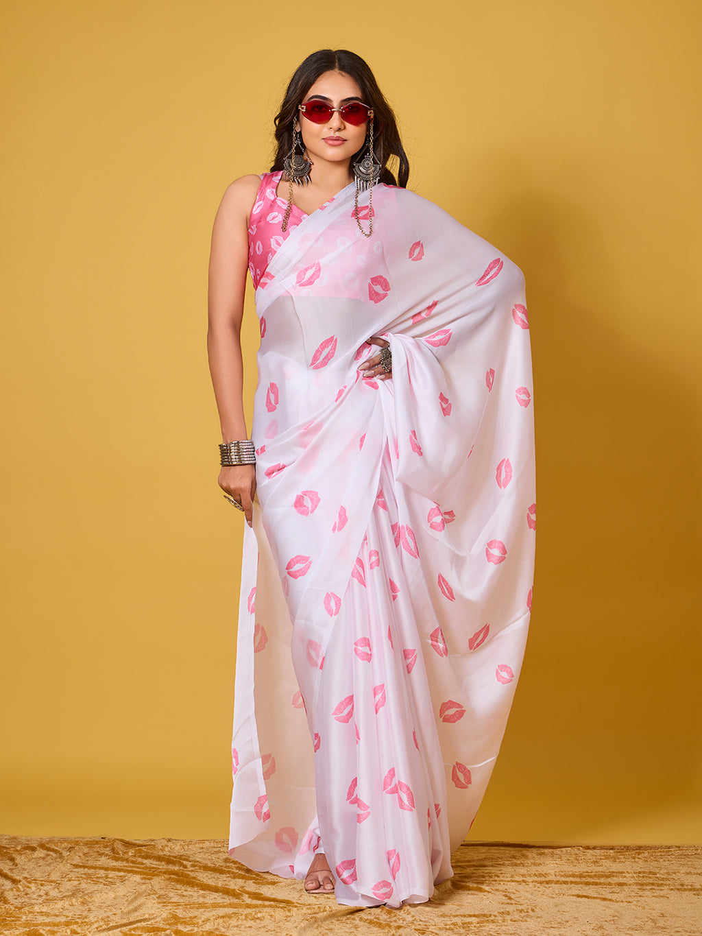 Lips Digital Print Satin Georgette Saree