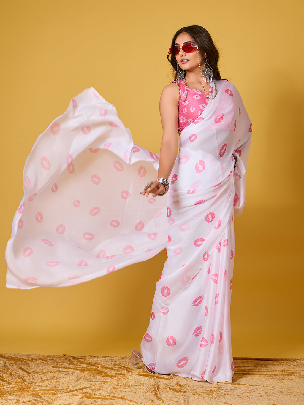 Lips Digital Print Satin Georgette Saree